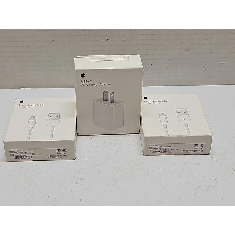 Apple USB-C 20W Power Adapter & (2)Lightning Cable Bundle